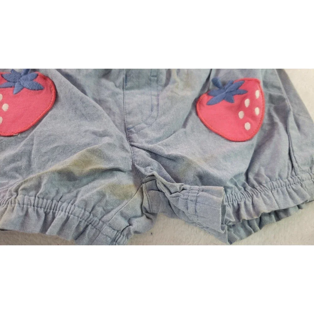 Gymboree 5T Girls Light Blue Denim Look Shorts Pink Strawberries NWT Read Desc